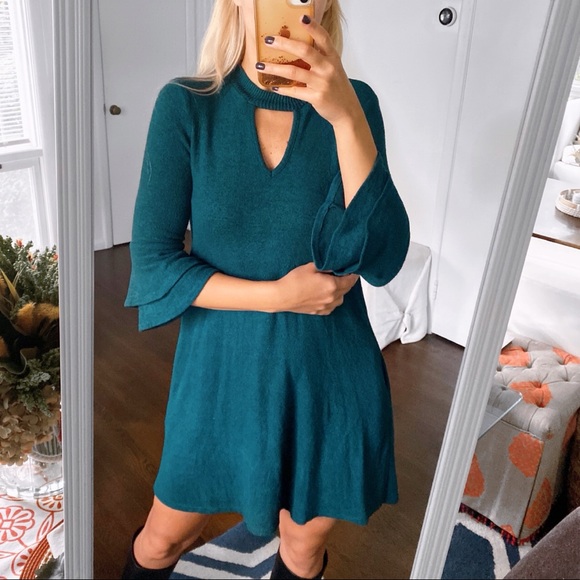 🎄 I.N. SAN FRANCISCO CHRISTMAS GREEN RUFFLE SLEEVE PLUSH PARTY DRESS! - Picture 5 of 8